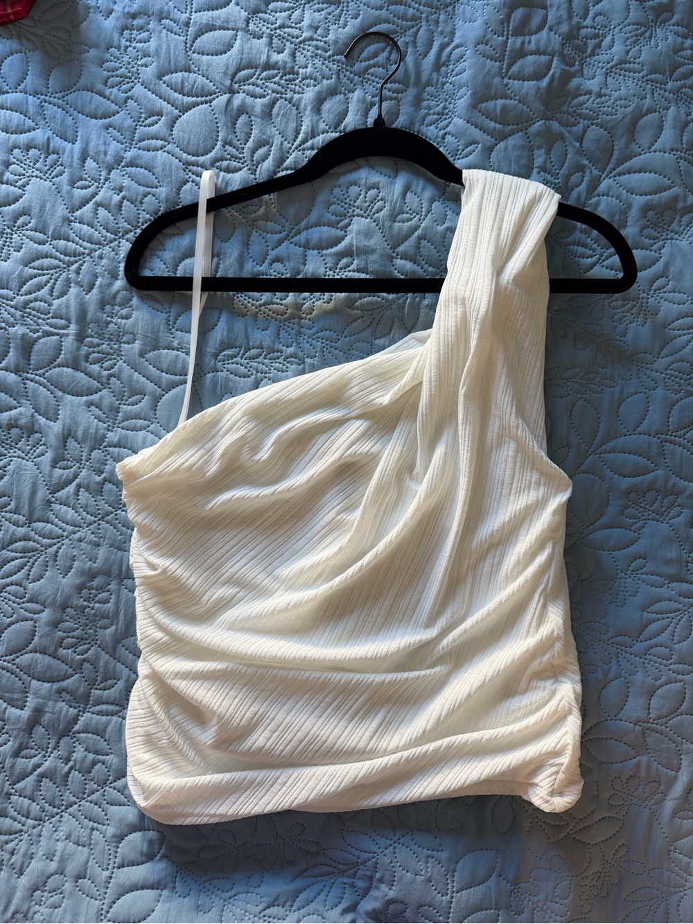 Anthropologie White One-Shoulder Ruched Tank Top – Size XL
